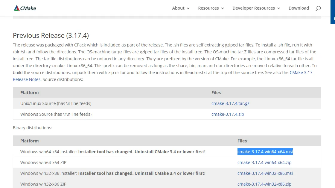 cmake download page